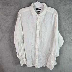 Charles Tyrwhitt Mens White 100% Linen Classic Fit Button Down Shirt Large